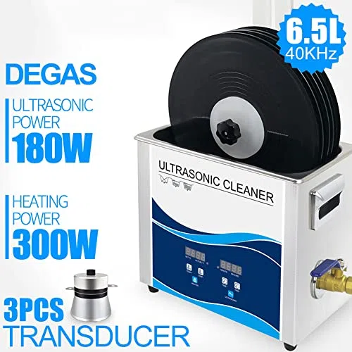 Máquina de limpieza ultrasónica, limpiador ultrasónico de discos de vinilo de 300 W, sistema de limpieza con calefacción, temperatura ajustable y desgasificación, incluye soporte elevador.