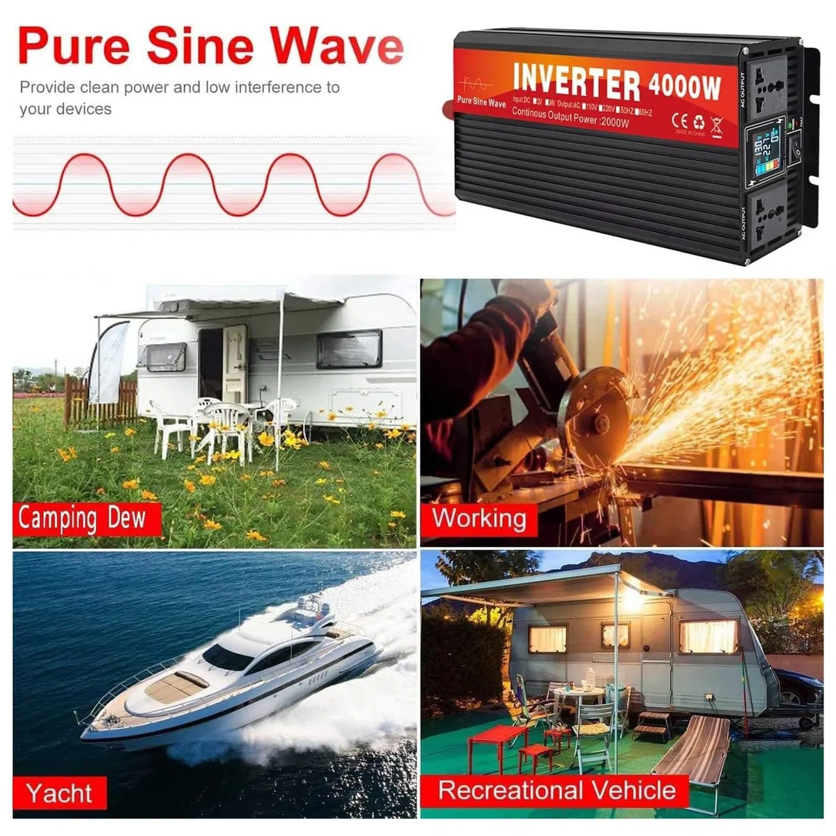 Inversor Solar HíBrido 3000W-6000W Pico, Inversor Onda Sinusoidal Pura | Tomas De Ca Y Pantalla Lcd, Inversor De 48V Cc A Ca De Onda Sinusoidal Pura, Inversores En Paralelo(5000W)