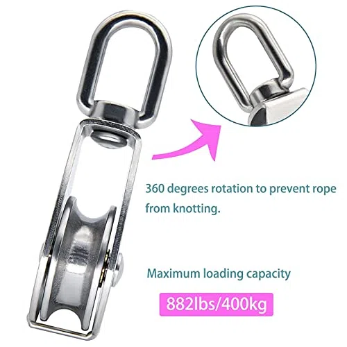 Bloque de Polea M25, Acero Inoxidable, Doble Polea, Capacidad 150 kg, Resistente a la Corrosión, 2 Piezas, Forma de U, para Izado e Industria