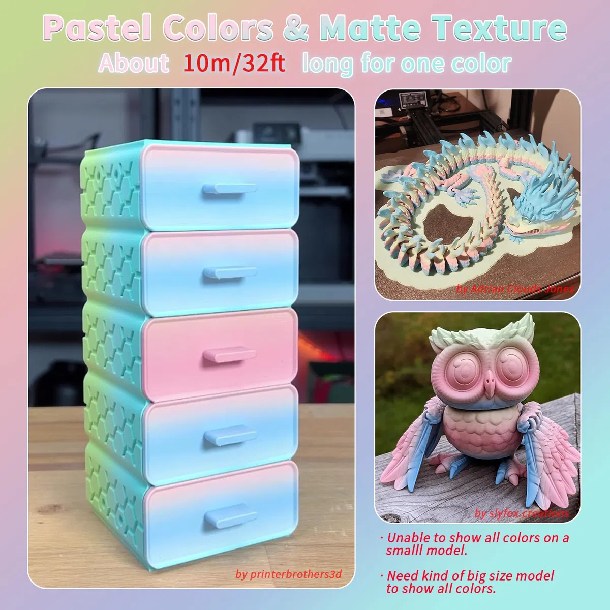 ZIRO Filamento para Impresora 3D, Filamento PLA Mate 1.75mm, Filamento PLA Multicolor Arco Iris, 1KG/2.2lb, Color Macaron