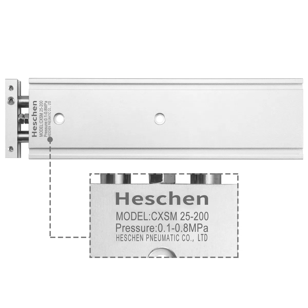 Heschen Cilindro neumático doble de aluminio CXSM 25-200 Placa de vástago de guía Doble vástago de guía Cojinete de deslizamiento neumático con cojín Diámetro de 25 mm Carrera de 200 mm Doble efecto