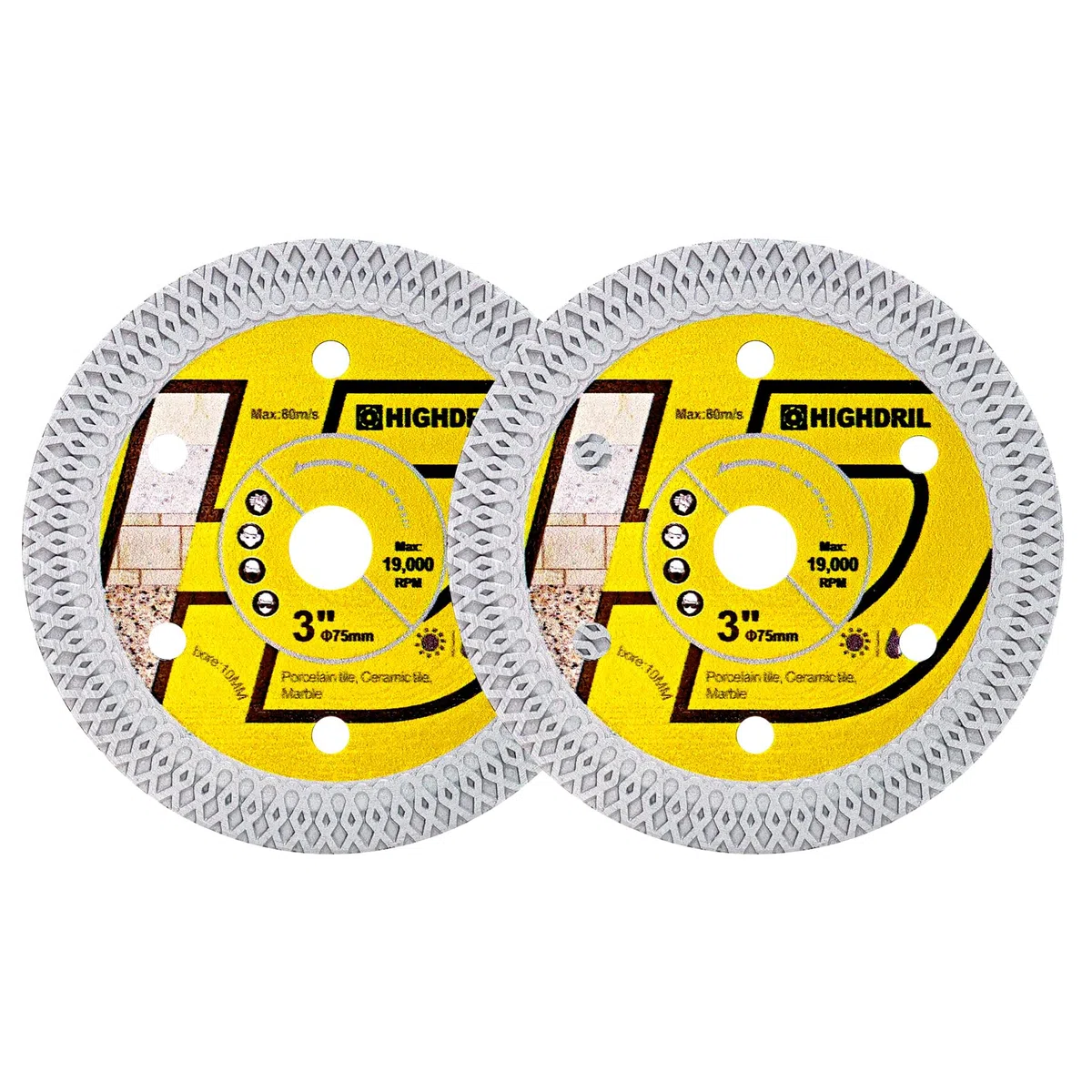HIGHDRIL Disco Diamante para Porcelánico 75mm - 2piezas Discos Corte para Cerámica Porcelánico Mármol Granito Piedra Artificial