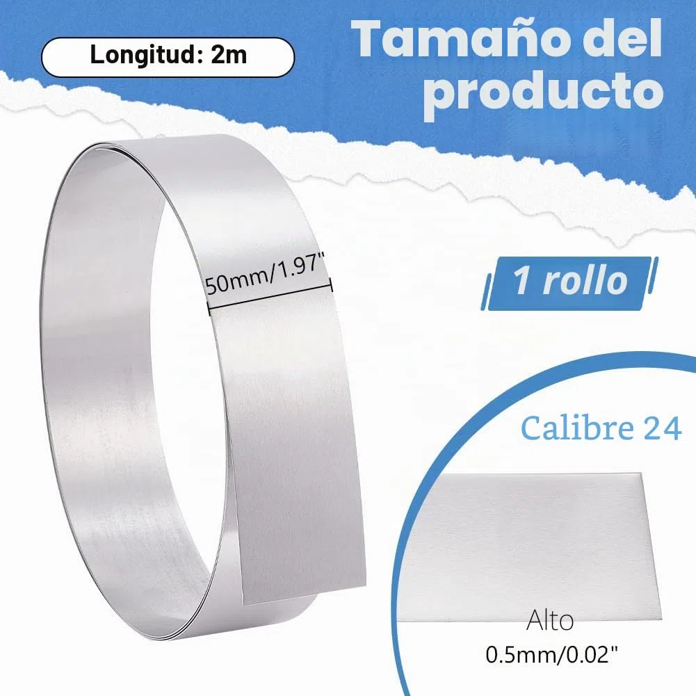 PH PandaHall rollo de 2 m de aluminio, tiras flexibles, grado 1060, 0,5 mm x 5 cm, rollo grande de chapa de aluminio, para jardín