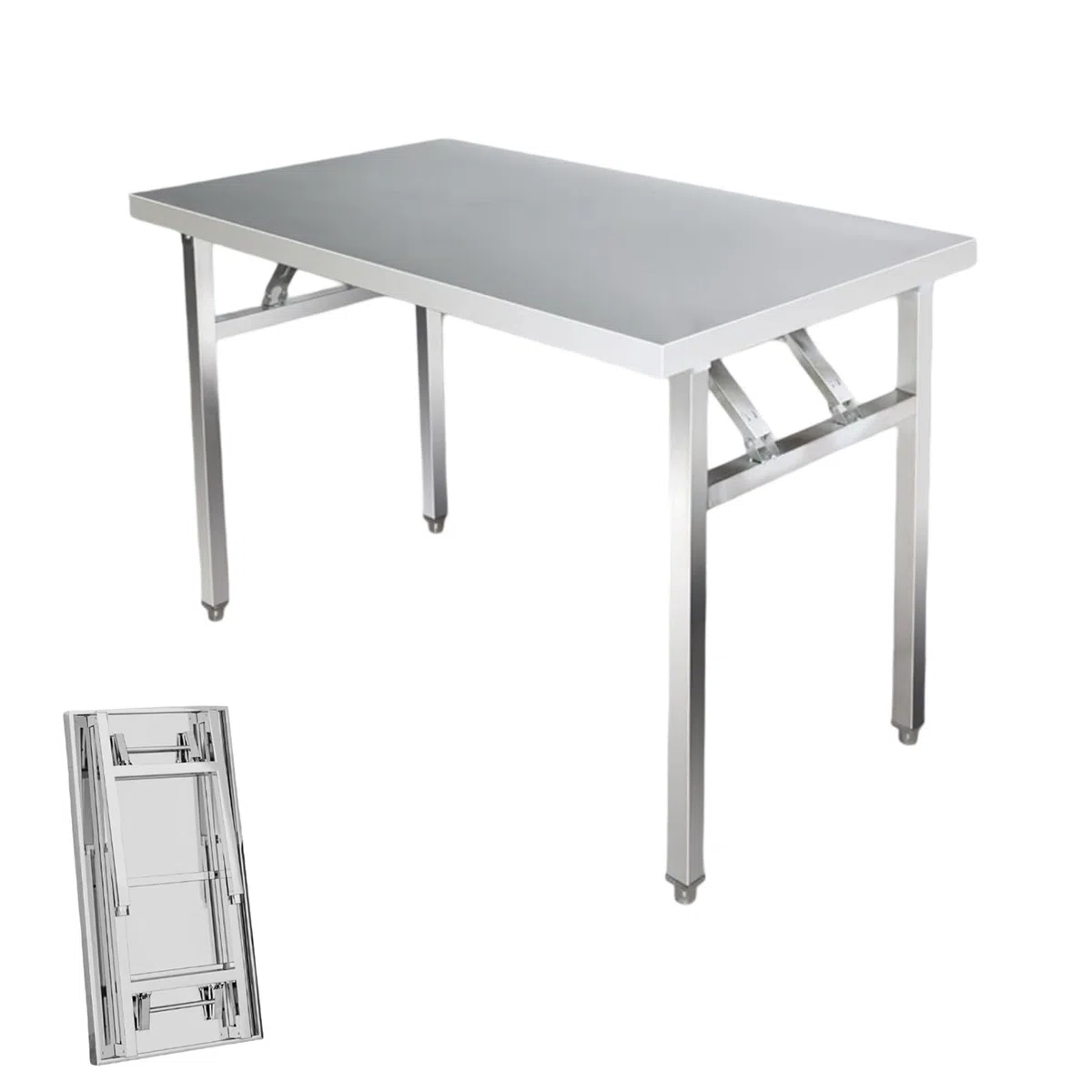 Mesa de trabajo plegable de acero inoxidable, mesa de preparación de alimentos resistente para cocina, restaurante, barbacoa, garaje, lavandería, grado comercial, fácil de almacenar y transportar