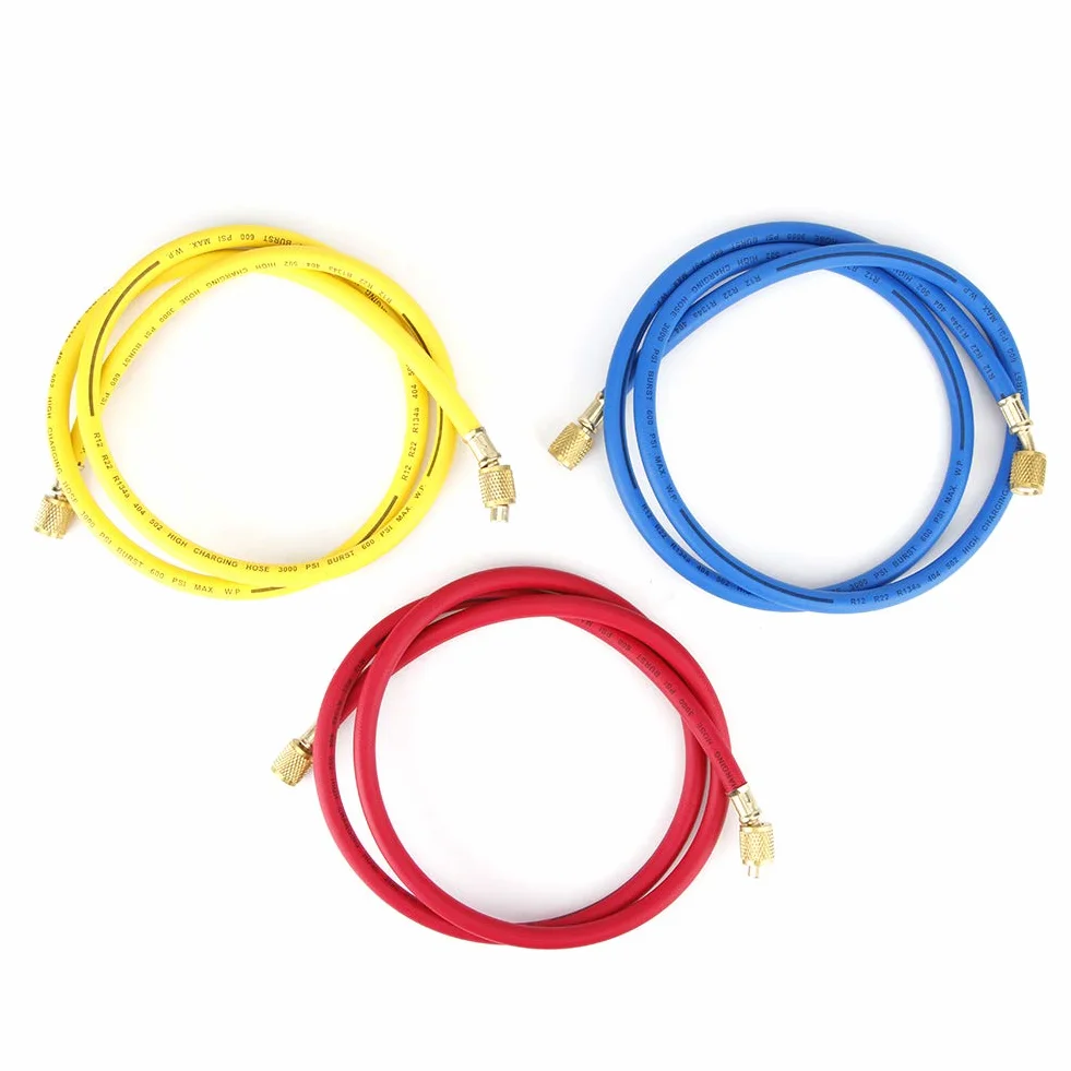 Manguera de carga de refrigerante de 3 colores y 3 piezas 1/4 '' SAE 600PSI para R22, R134a, R12, R50 Accesorio para herramienta de adición de refrigerante de tubo de aire acondicionado