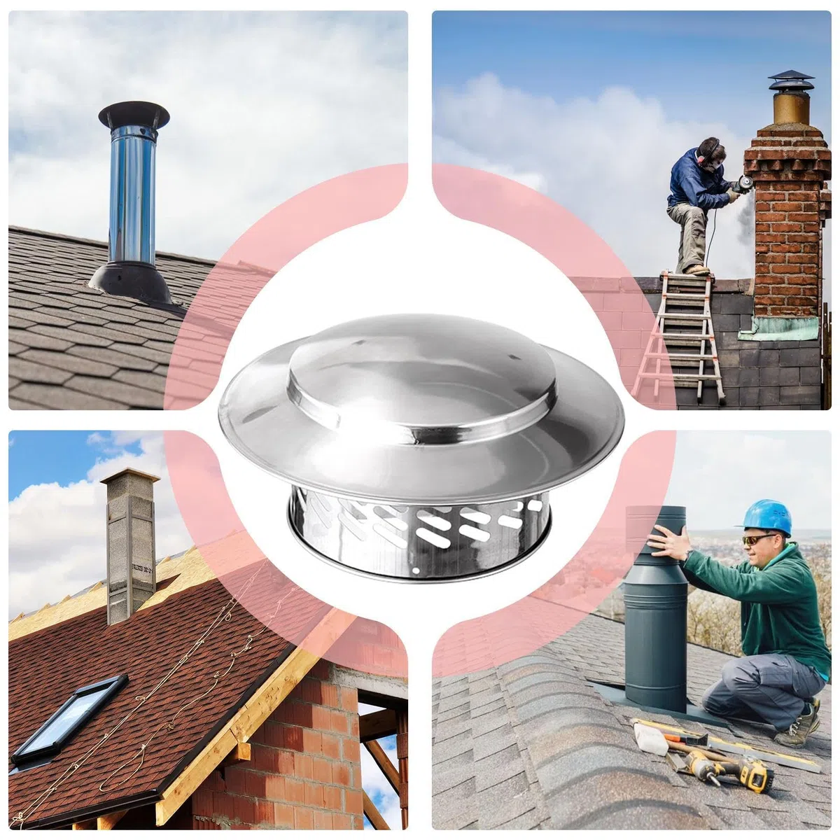 Cubierta para tapa de chimenea – Tapa de ventilación de acero inoxidable, protector de chimenea | de terminación de ventilación de techo resistente a la intemperie, protector de tubería d