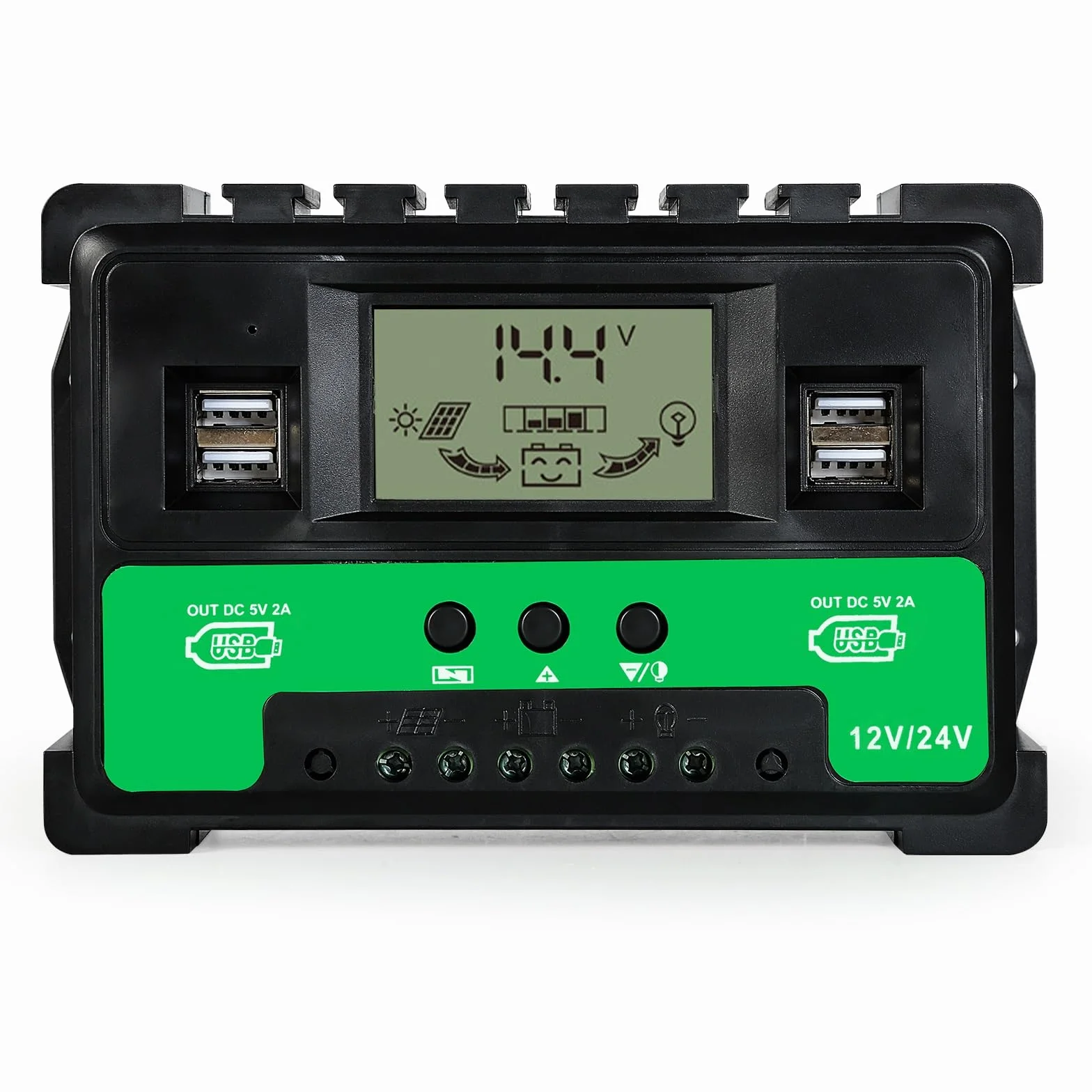 Regulador de Carga Solar 12V/24V Identificación Automática Controlador de Carga Solar MPPT 60A con 4 Puertos USB Pantalla LCD Regulador Solar Regulador de Panel Solar para Baterías de Plomo-ácido