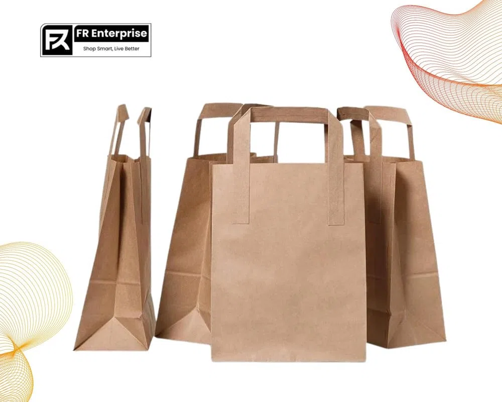 Frenterprises 50 bolsas de papel marrón con asas, bolsas de transporte, grandes bolsas de papel de 25,4 x 30,5 x 13,5 cm, bolsas de sándwich, bolsas de papel de regalo, bolsas de papel recicladas