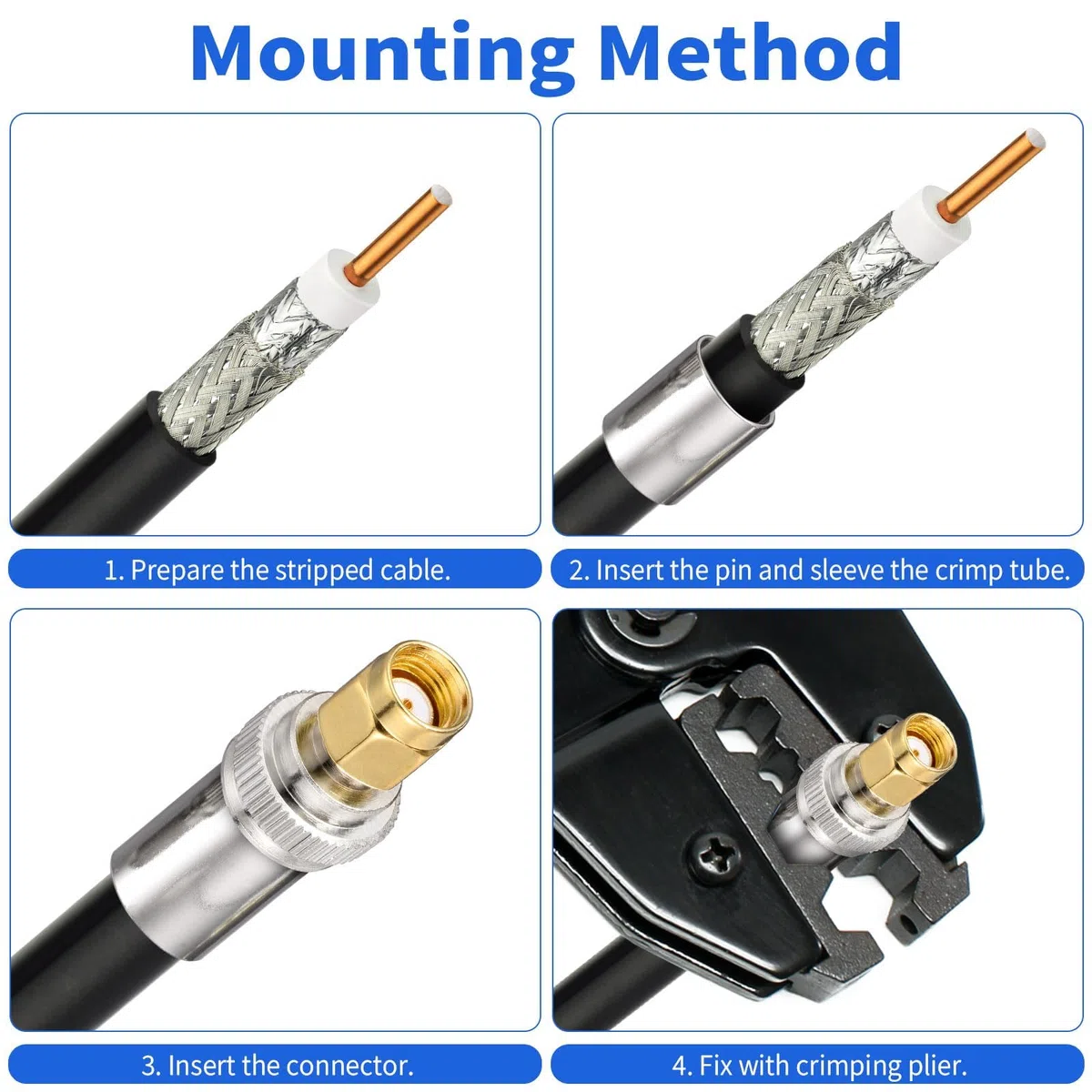 Superbat Kit de Conector RPSMA 5Piezas RPSMA Macho Conector de Crimpado y Soldadura 50ohm Conector Coaxial RF para Cables LMR-400 RG8 RG8/U RG213 y Belden-9913.
