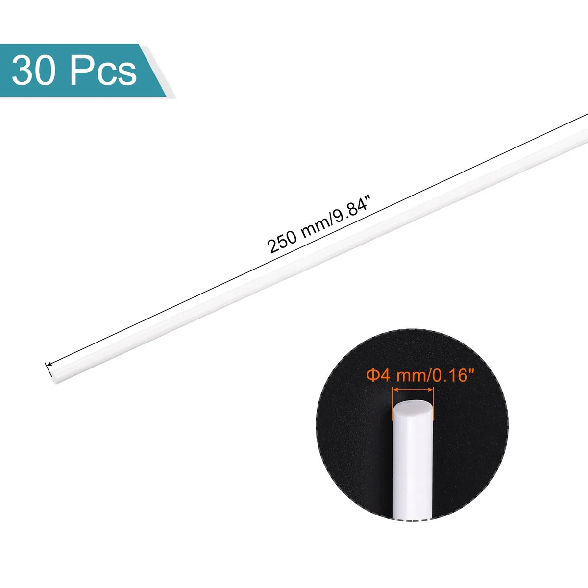 QUARKZMAN 30 Piezas Varillas de Plástico ABS, Diámetro 4mm Longitud 250mm Barra Sólida Blanca para Material de Modelo DIY, Fabricación de Modelos Arquitectónicos, Mesa de Arena DIY