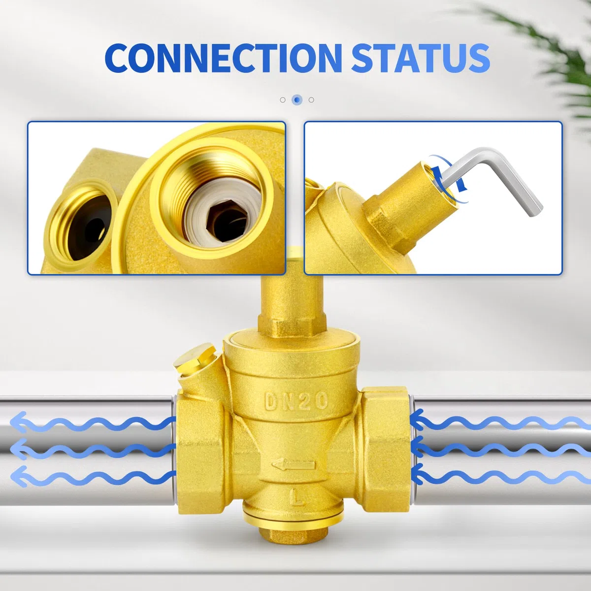 Válvula reguladora de presión de agua de latón, válvula reductora de presión ajustable de 3/4" BSP para autocaravanas, calentadores de agua y sistemas solares