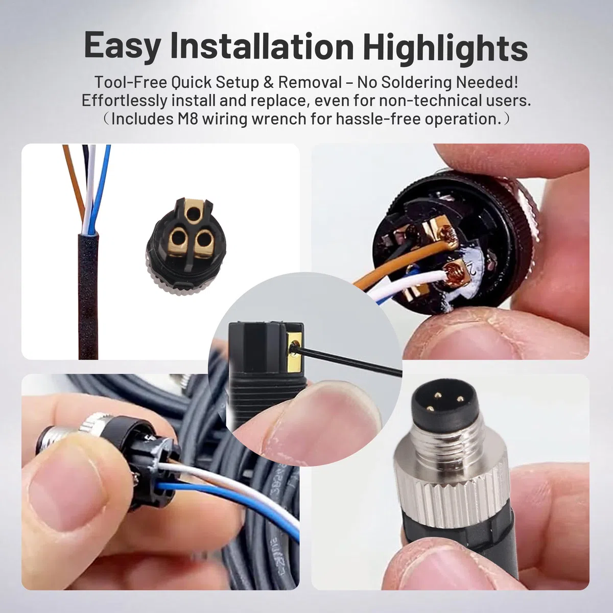 Conector macho M8 de 3 pines, conector de cable de sensor de 8 mm, código A, fusible de rosca M8, conector redondo IP67, resistente al agua, conector redondo industrial para exteriores