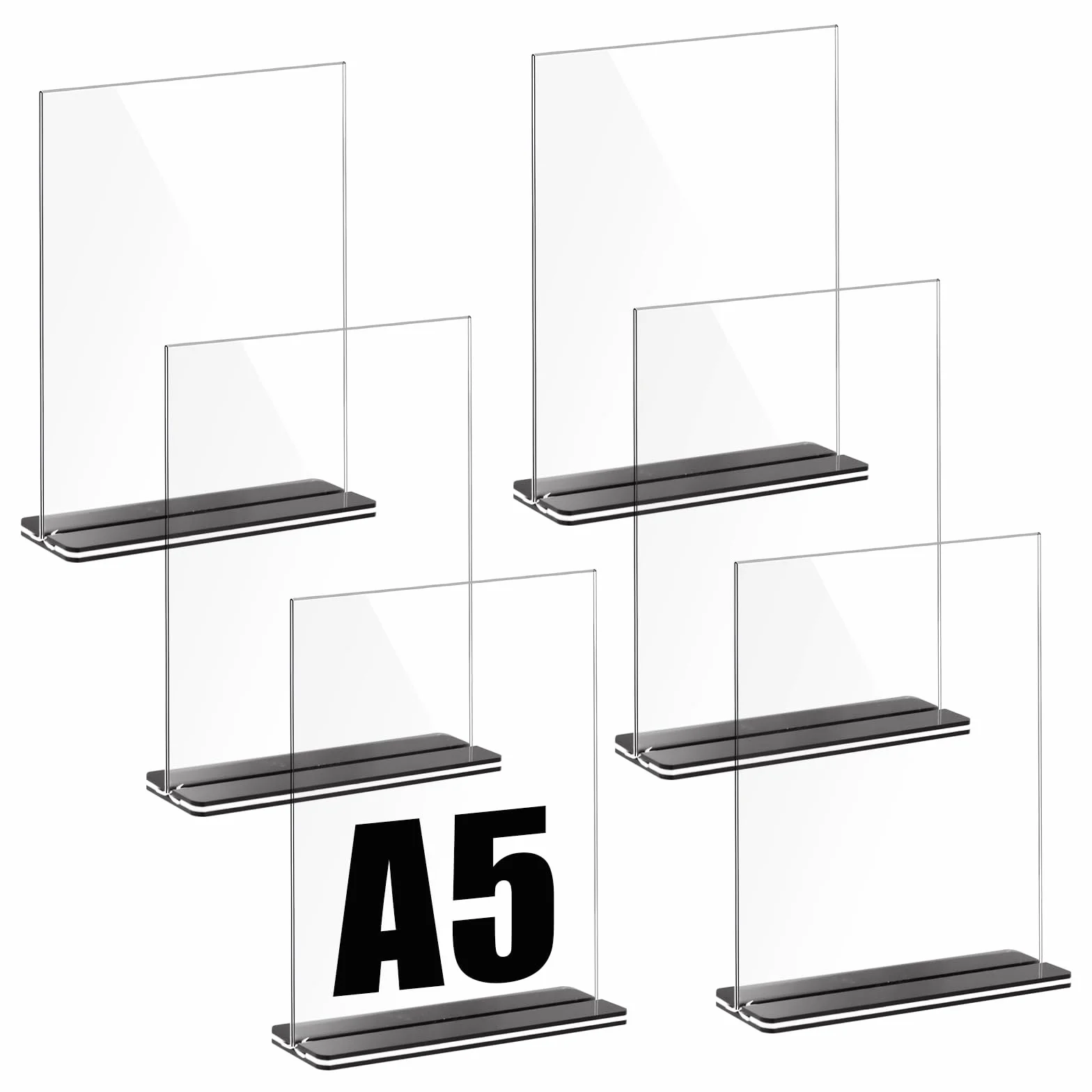 6 Piezas Soporte para Letreros de Acrílico A5, Soporte Doble Cara Metacrilato, Soporte de Exhibición de Escritorio en Forma de T,Soporte de Menú de Escritorio para Carteles, Exposiciones, Fotografías