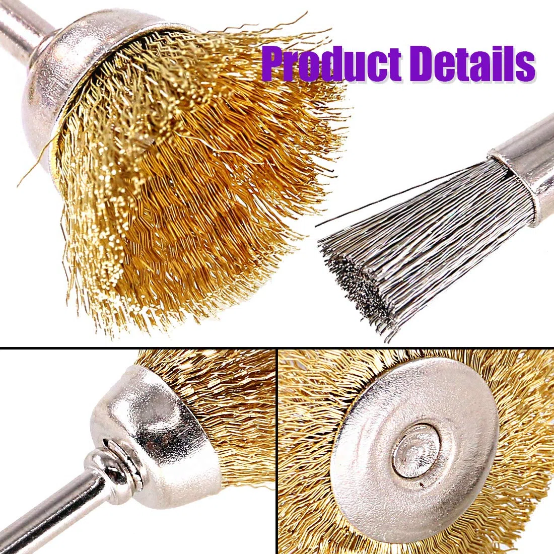Swpeet Kit de 72 cepillos de rueda de alambre, incluye juego de cepillos de alambre de latón y acero con vástago de 1/8" (3mm) para accesorios de herramientas rotativas, herramientas de pulido y