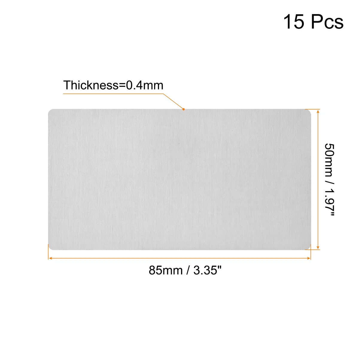 sourcing map Tarjeta de Metal en Blanco, Placas Cepillado de Acero Inoxidable 201 de 3,3" x 2" para DIY Placa de Identificación de Grabado, 0,4 mm de Espesor, Tono Plateado 15 Piezas