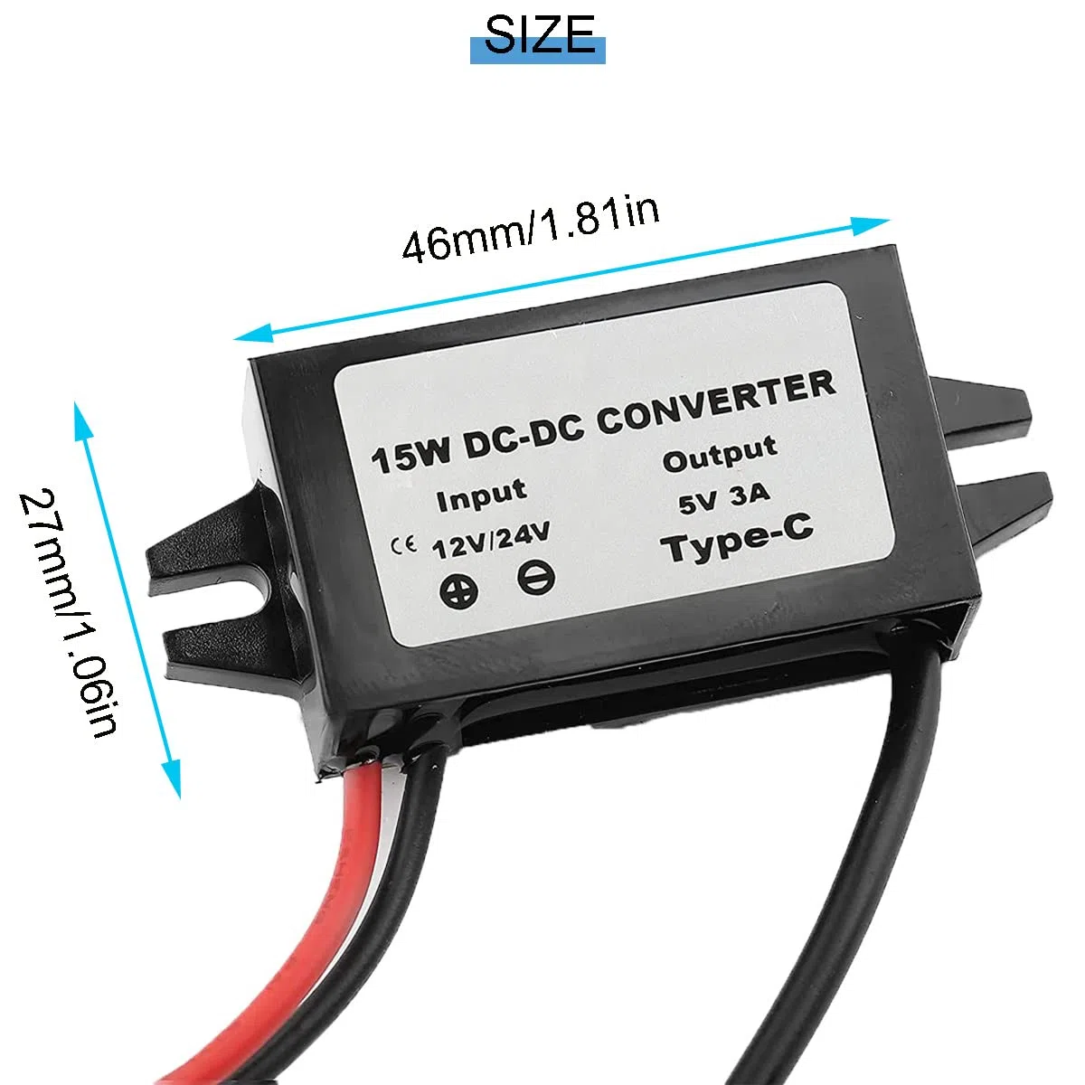 2 Piezas DC 8-35V a DC 5V USB C DC DC Converter Buck Module 12V/24V a 5V 3A 15W Salida USB Regulador de Voltaje Reductor Cargador con Tapa de Perilla