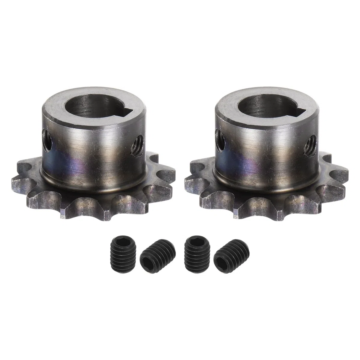QUARKZMAN 2 Piezas Piñón de Cadena de Rodillo ISO/DIN 06B-1 Tipo B de 14 mm de Diámetro Paso de 3/8" Piñón de Rodillo de una Sola Hilera de Acero A3 Endurecido con 12 Dientes