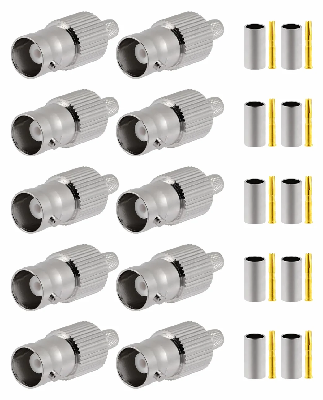 Vecys 10PCS BNC Hembra Conectores 50 Ohm BNC Hembra Engarce Conector para RG58 RG142 RG400 VLMR195 RF Coaxial Cable