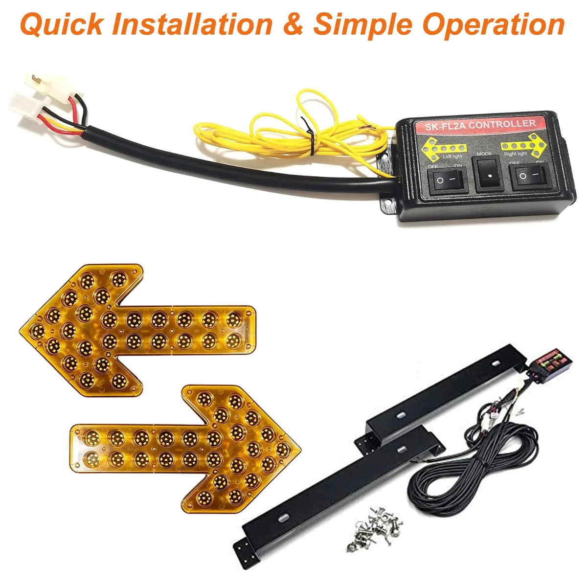 Luminoso Advertencia Flecha Intermitente Vehicular Luz Flecha LED, 35 CM | 12V-24V, 208 LED, Incluye Accesorios de Instalación, Frecuencia de Parpadeo: 60-100 veces/minuto