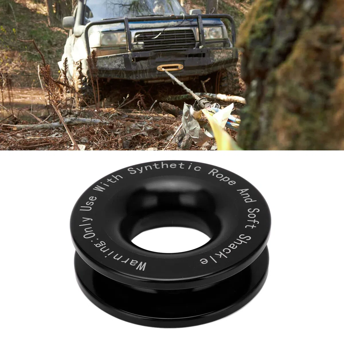 Anillo de Recuperación para Cabrestante, Negro Polea Snatch 41000lbs para Eslinga Blanda de 7/16 y 1/2in, Compatible con Cuerdas de 3/16, 1/4, 3/8in, Anillo de Remolque Resistente para ATV, UTV