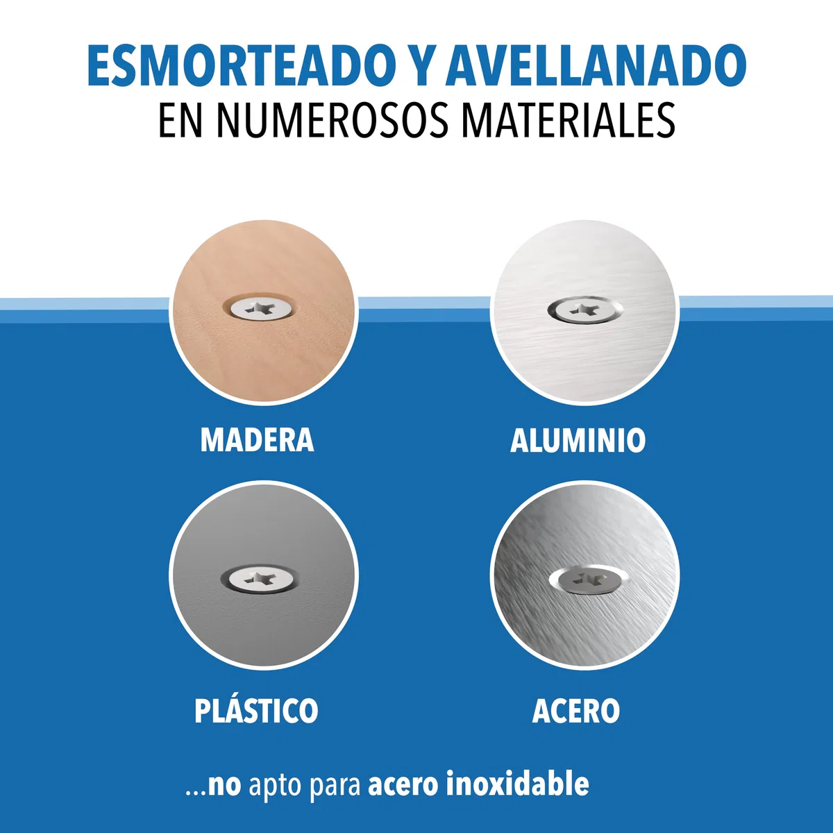 Juego de 4 avellanadores cónicos [6,3, 8,3, 10,5, 16,5 mm] HSS avellanador para metal y madera – avellanador de metal, avellanador de madera – Extra afilado por filo industrial – Cabe en portabrocas