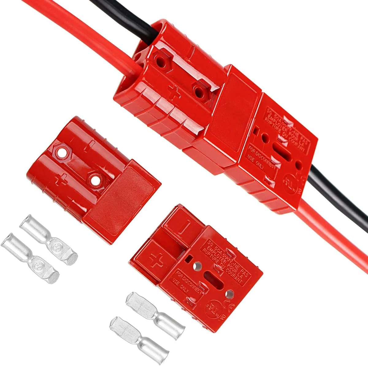 10Pcs Anderson Conector 50A 24V/600V Conector de batería de desconexión rápida Conectores de potencia modulares Kit de conexión rápida Anderson (rojo 50A)