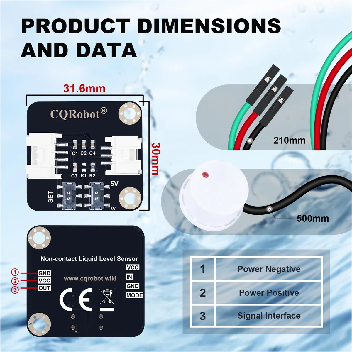 CQRobot Non-Contact Water/Liquid Level Sensor Compatible with Arduino, Raspberry Pi and Other Motherboards. for Industrial Production, Aquarium, Chemical Solution, Agriculture, Gardening, etc.
