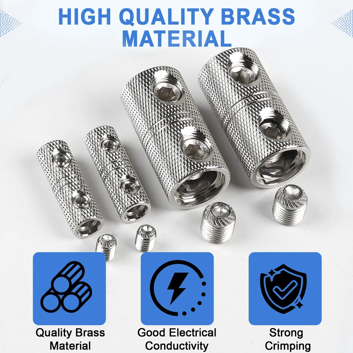 EXLECO 4 Pcs Conectores a Tope de Crimpado 10mm² con Tubo Termoretractil, Audio para Coche Empalmes Cables Electricos, 8 AWG Terminales a Tope, Conectores Electricos Rapidos Terminales Cables de Latón