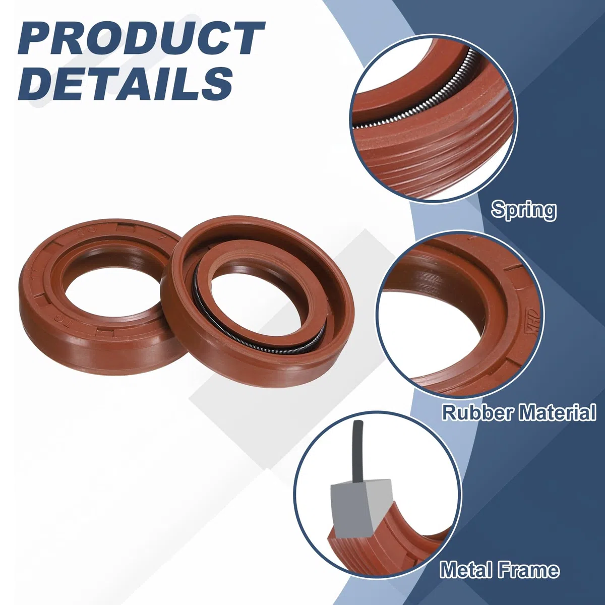 QUARKZMAN 2Pcs Retén De Aceite, 17x30x7mm TC Fluororrobó Doble Labio Cubierta Con Kit De Ganchos Y Resorte Para Eje De Cojinete Automotriz Mecánico, Marrón