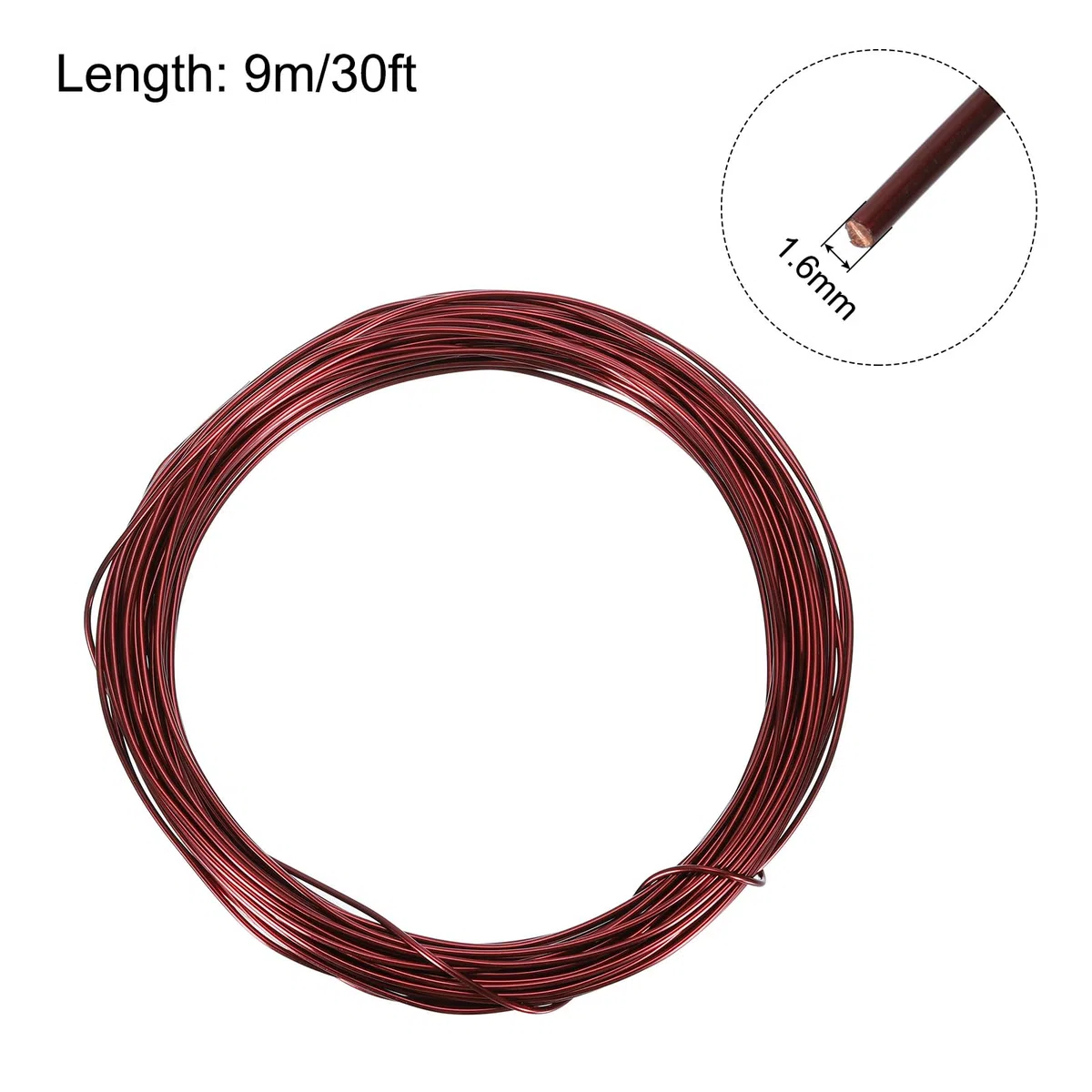 QUARKZMAN Alambre Magnético de 1.6mm 30Pies Alambre de Cobre Esmaltado Alambre de Bobinado Magnético Esmaltado 200G 130℃ para Transformadores Inductores