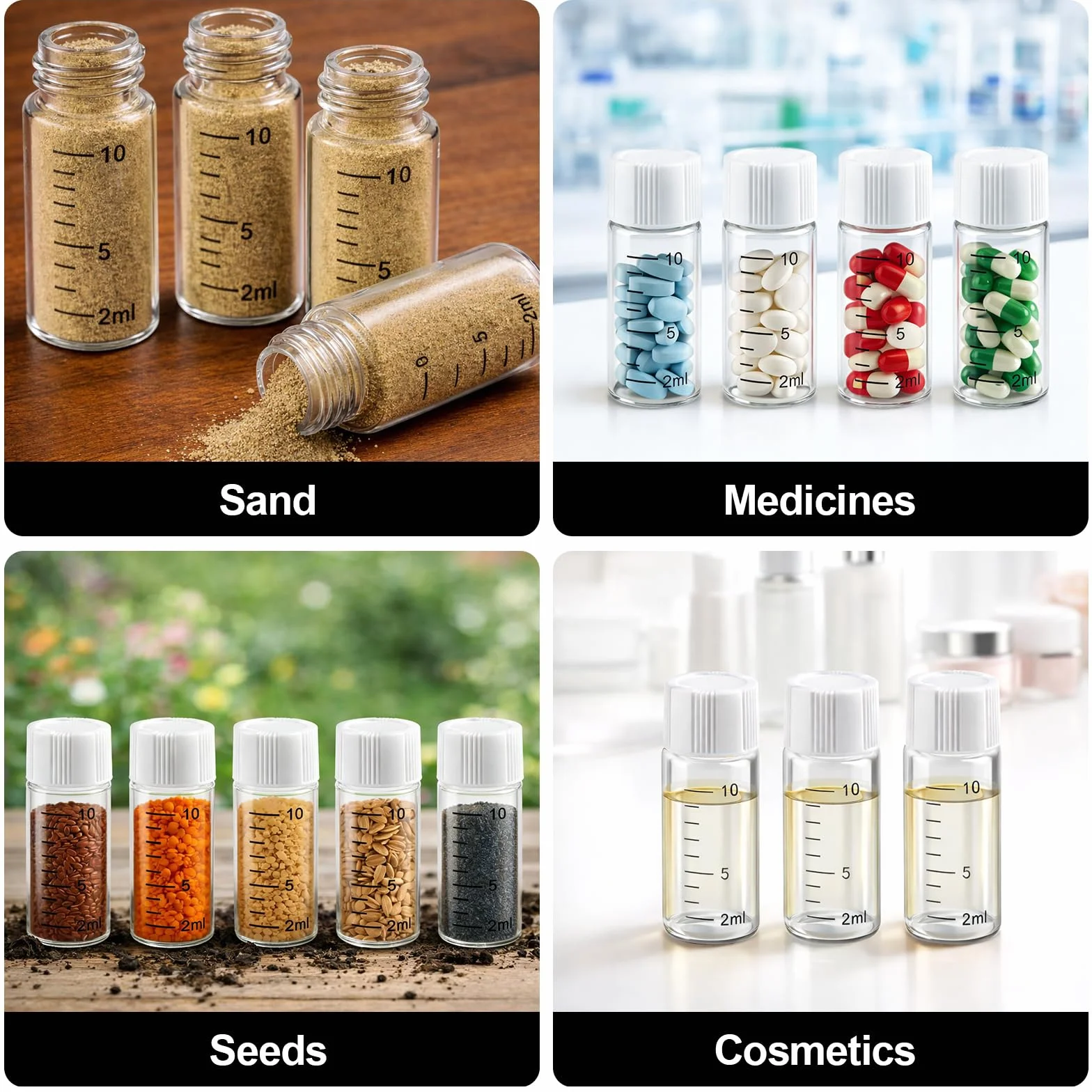 20 piezas 10ml muestra frascos, pequeños frascos de vidrio con tapón de rosca blanco, botellas de vidrio de muestreo transparente, mini botellas de vidrio con escala, viales de laboratorio