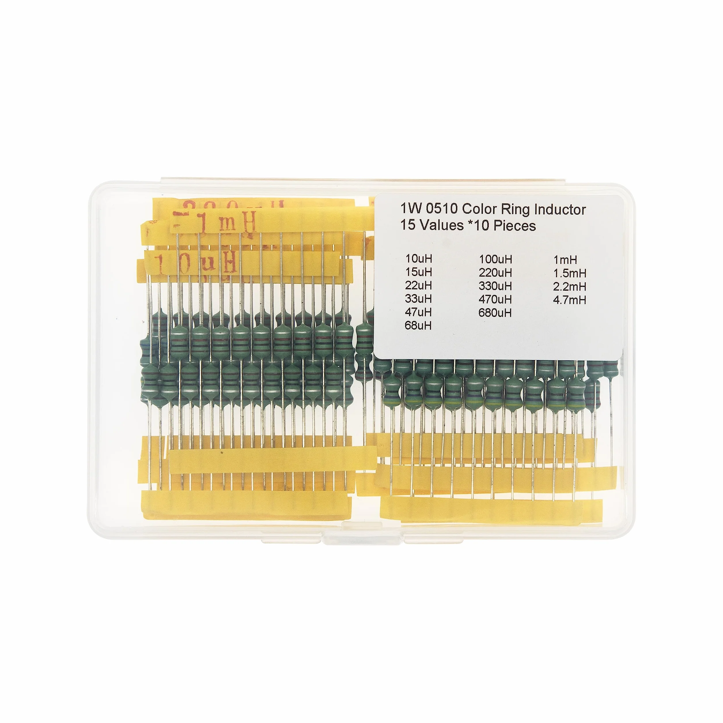 15 Valores * 10 Piezas 1W 0510 Inductor de anillo de color Kit 10uH 15uH 22uH 33uH 47uH 68uH 100uH 220uH 330uH 470uH 680uH 1mH 1.5mH 2.2mH 4.7mH