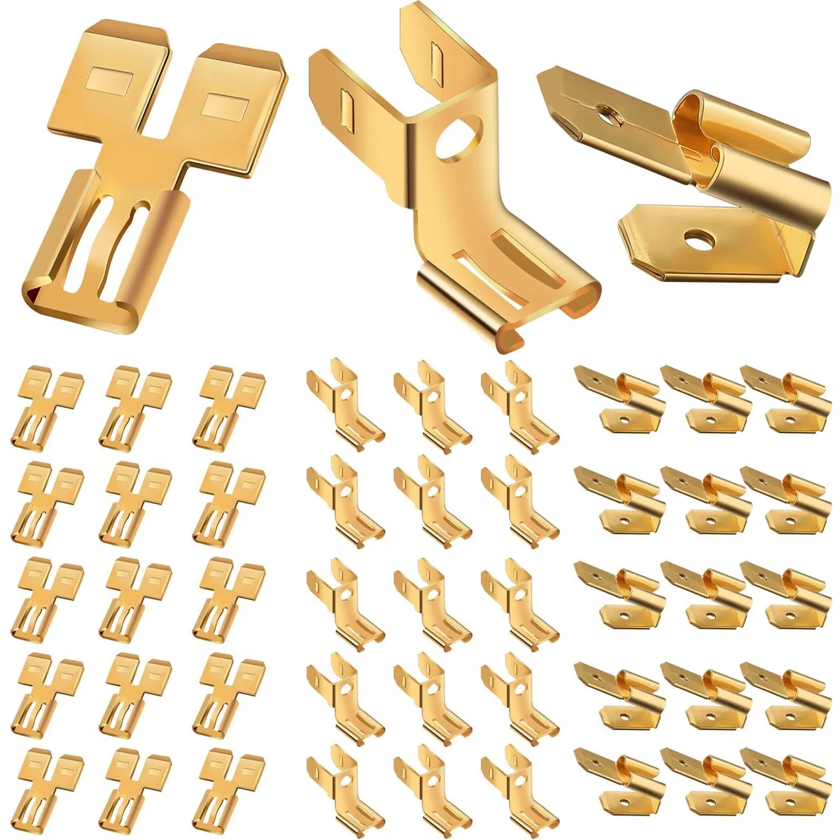 48 piezas Conector de pala hembra, conector de pala doble, conector de pala Piggyback de 16 piezas cada uno, adaptador de desconexión rápida de terminal de silla, conectores de pala Piggyback