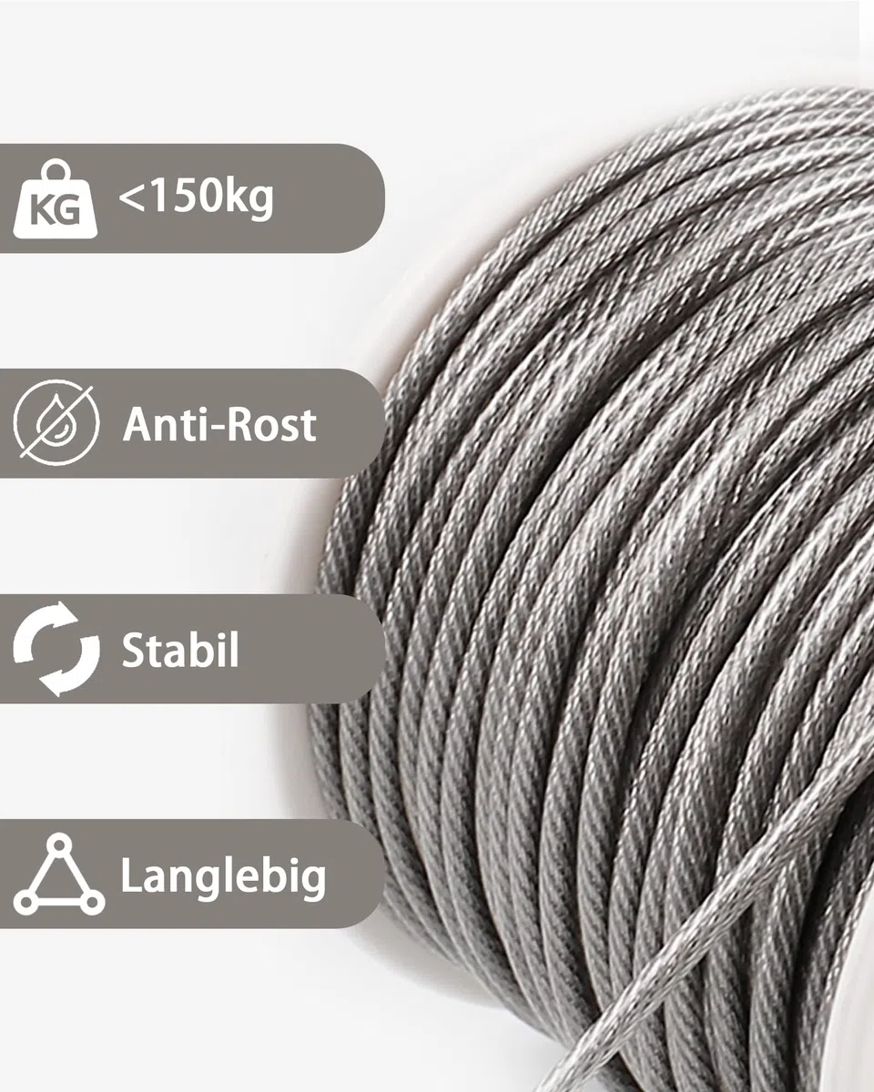 JIZZU 30m Cable de Acero Inoxidable, Kit Tensores de Alambre de 37Pcs con Tensores Alambre/Abrazadera, Tensor Cable Acero para Colgar Glicinia, Plantas Trepadoras, Tendedero Exterior, Lámpara Colgante