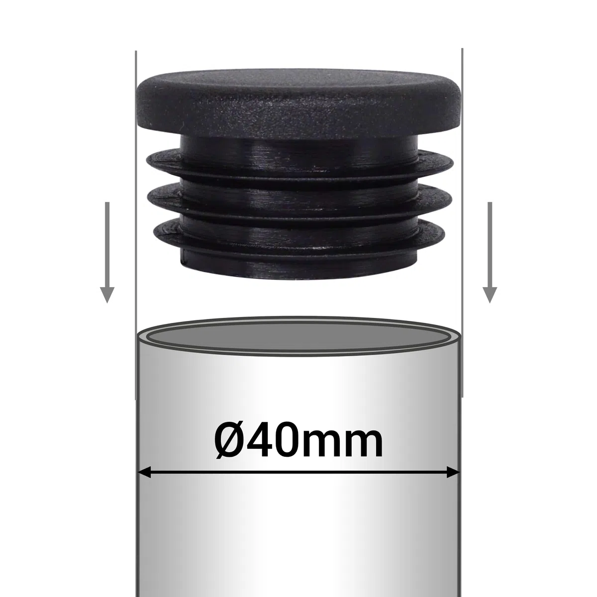 SKIR'CO (40 piezas) Insertos de tubo redondos de 40 mm, tapones de poste de valla, tapas de extremo de tubo de plástico negro, tapones de tubería, negro RAL 9005
