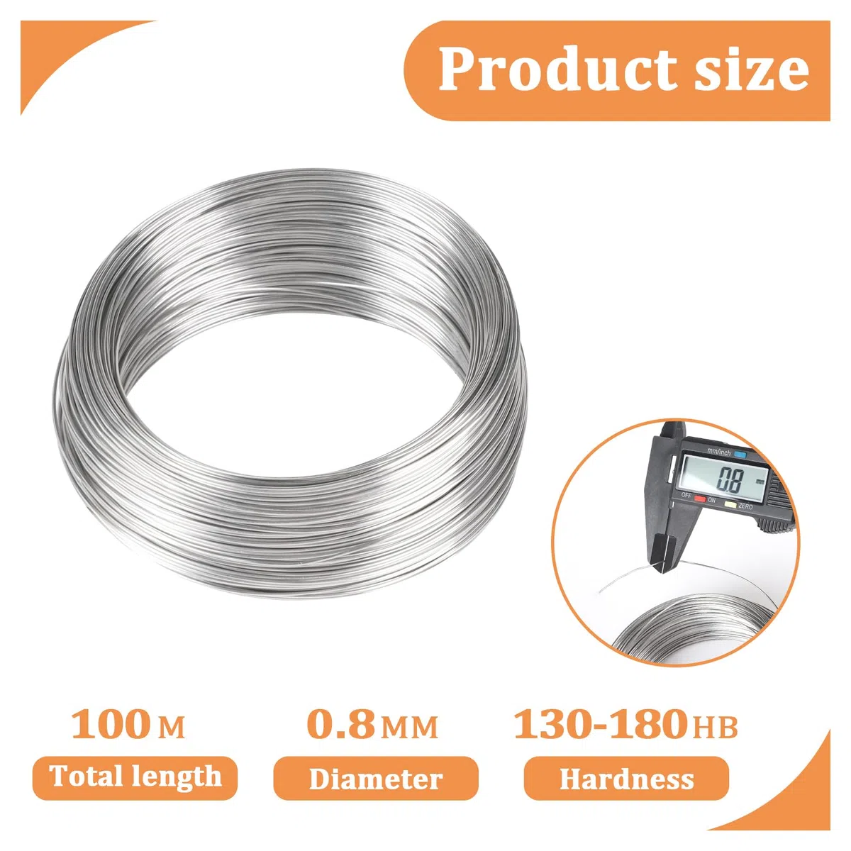 Alambre de acero inoxidable de 0,8 mm de diámetro de 0,8 mm, longitud de 100 m, alambre de acero suave plateado, alambre para manualidades 304, alambre de encuadernación para manualidades