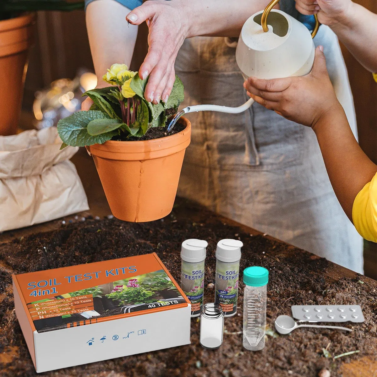 Kit de Análisis de Suelo para Hortalizas,Medidor de Nutrientes de Tierra Kit 4 en 1 | Analizador de Nutrientes para Jardinería en Granjas Paisajes Viñas Patios Plantas en Maceta Jardines