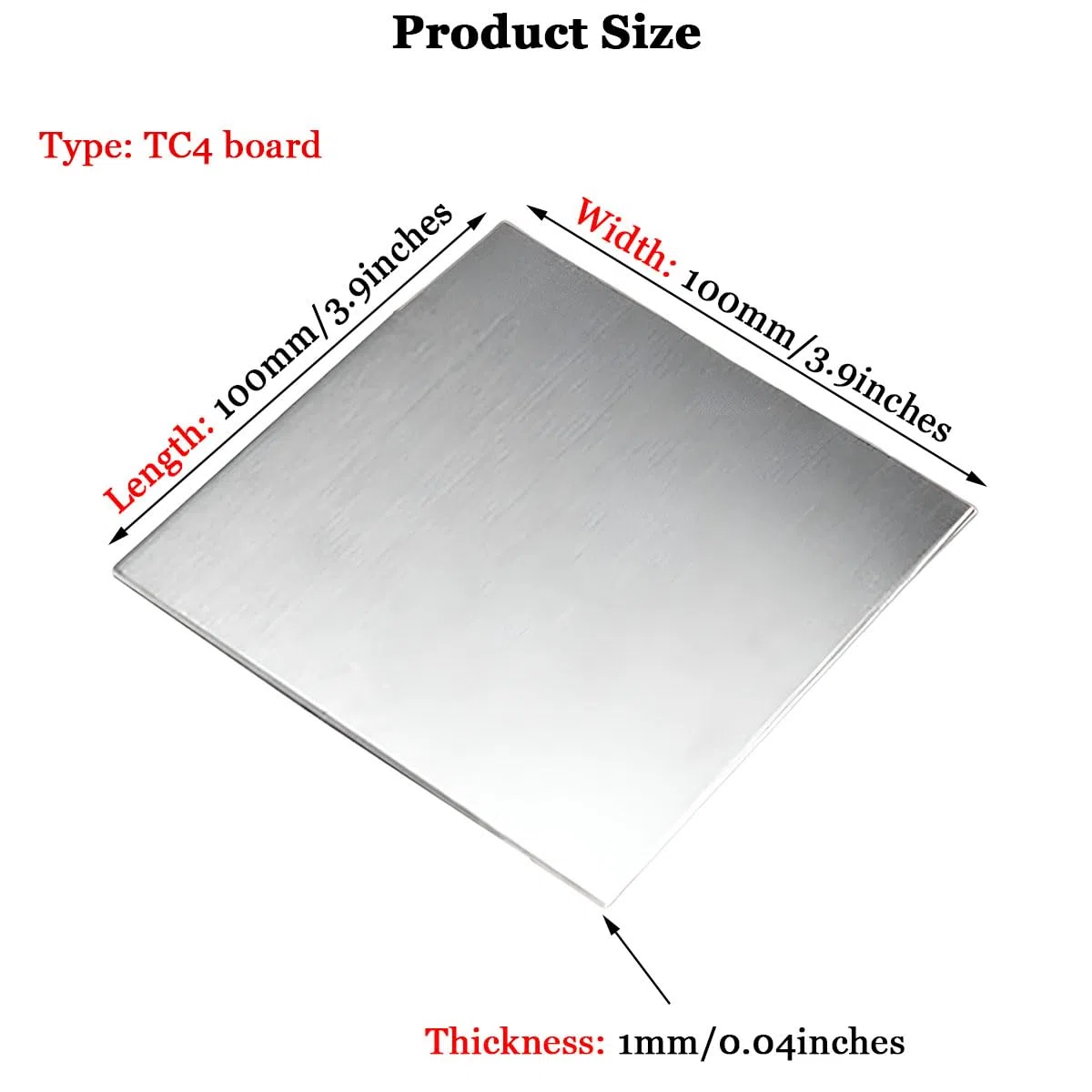 Chapa De Titanio TC4 100 Mm X 100 Mm para Construcción, Aeroespacial, Petroquímica, Construcción Naval, Automóvil,Thickness:1mm