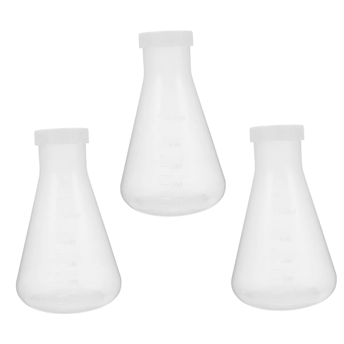 SHOWERORO Matraz De Plástico Cónico Tapa Set De 3 Piezas (100/250/500ml) Matraz De Laboratorio Transparente Para Química y Experimentos