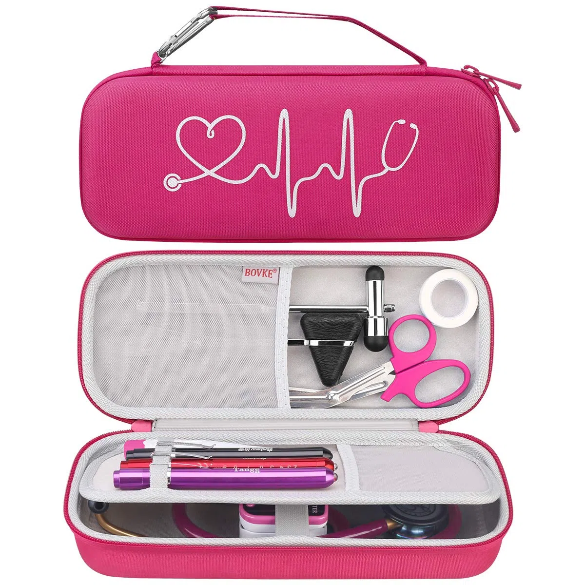 BOVKE Estuche para estetoscopio 3M Littmann Classic III, Lightweight II S.E, Cardiology IV Diagnostic, MDF Acoustica Deluxe Estetoscopios - Espacio adicional para otros accesorios, Frambuesa
