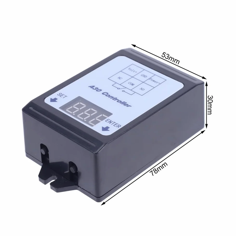 Módulo de monitorización de voltaje con retardo, módulo de monitor de voltaje A30-U1 DC 0-99,9 V, controlador de relé de relé programable, protector de batería