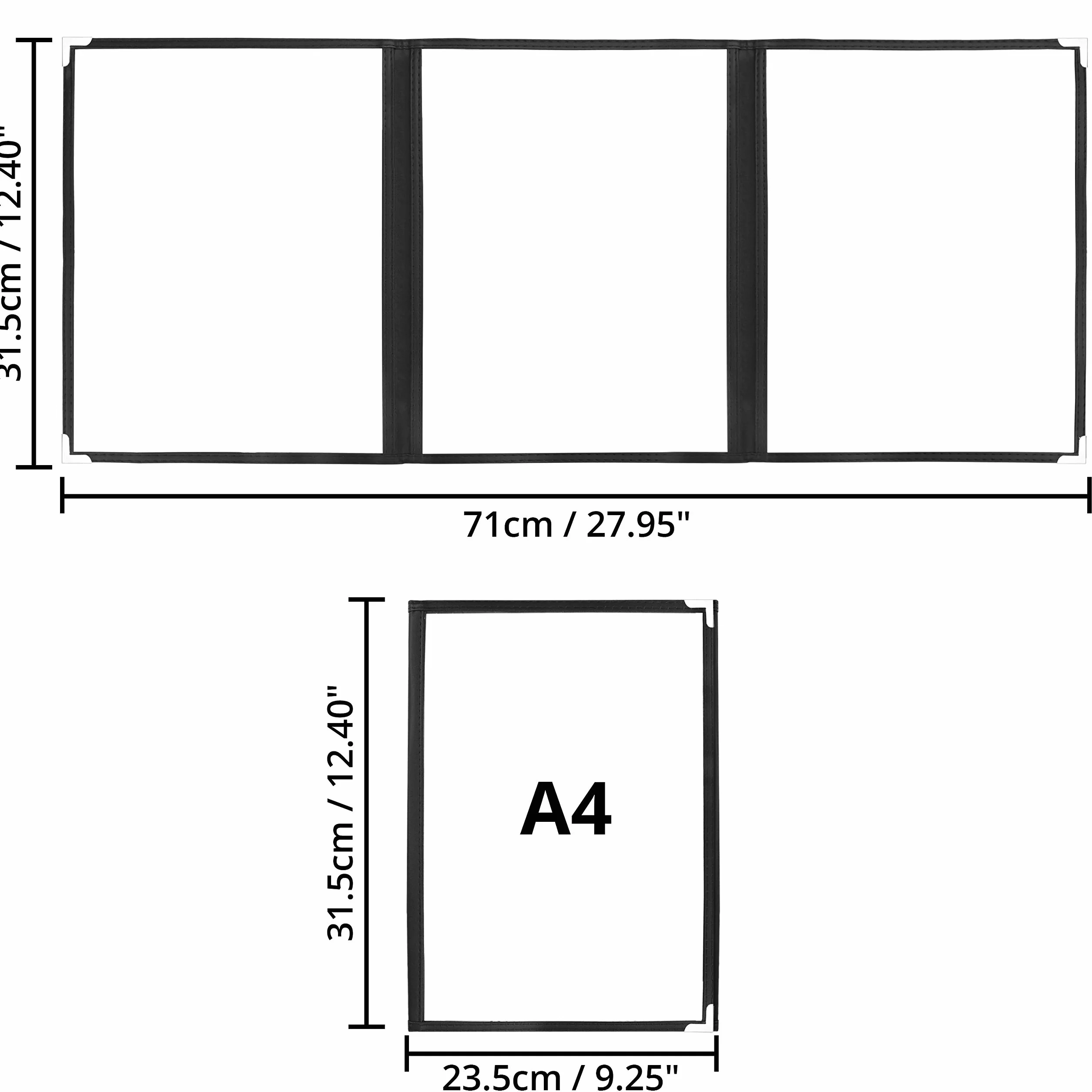 Kurtzy Funda para Cartas de Restaurantes Tres Pliegues A4 (Pack de 5) 3 Pliegues Vista Doble Estilo Americano - Fundas de Cartas Negras Protectores de Esquina – para Restaurantes, Bares, Cafés