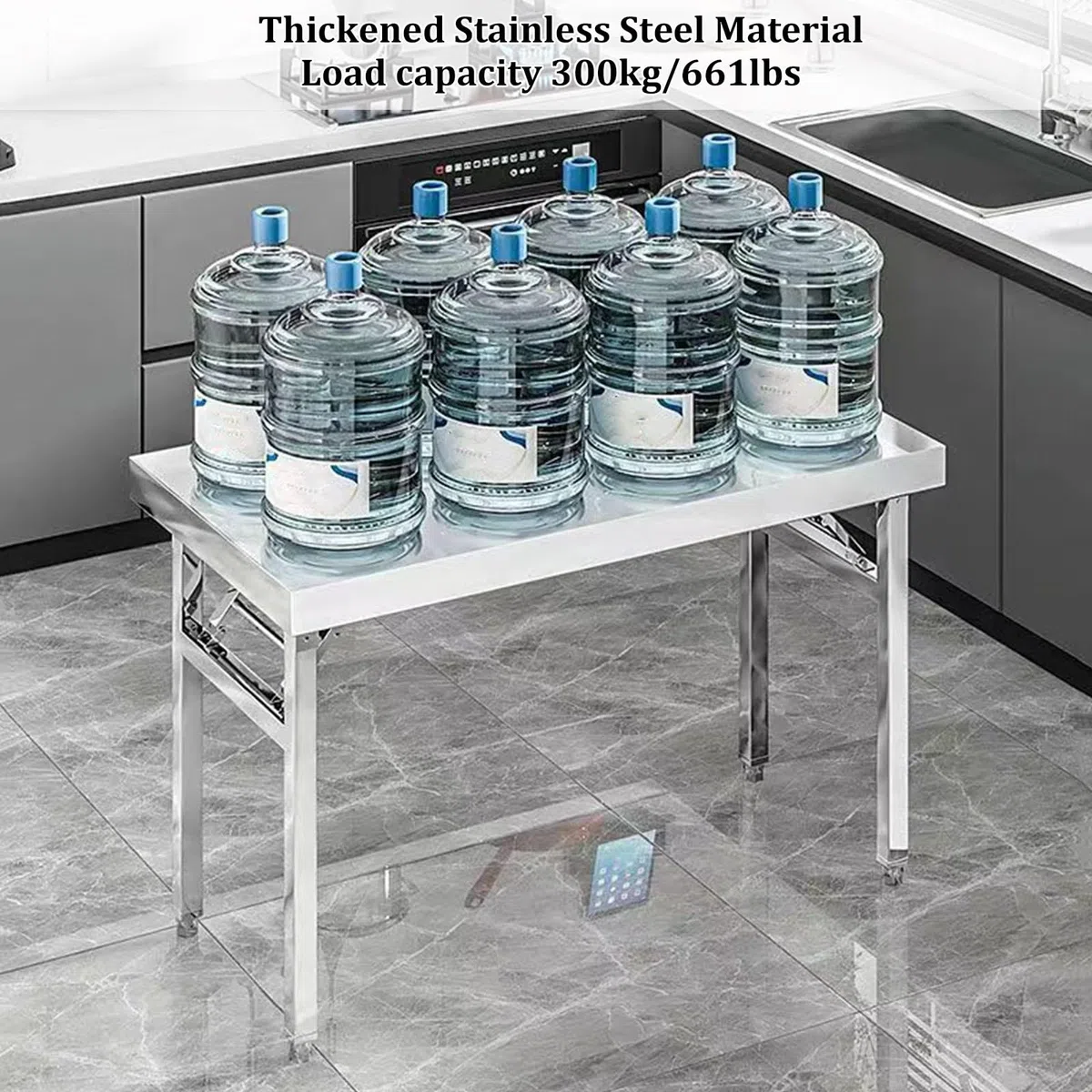 Mesa de trabajo plegable de acero inoxidable, mesa de preparación de alimentos resistente para cocina, restaurante, barbacoa, garaje, lavandería, grado comercial, fácil de almacenar y transportar