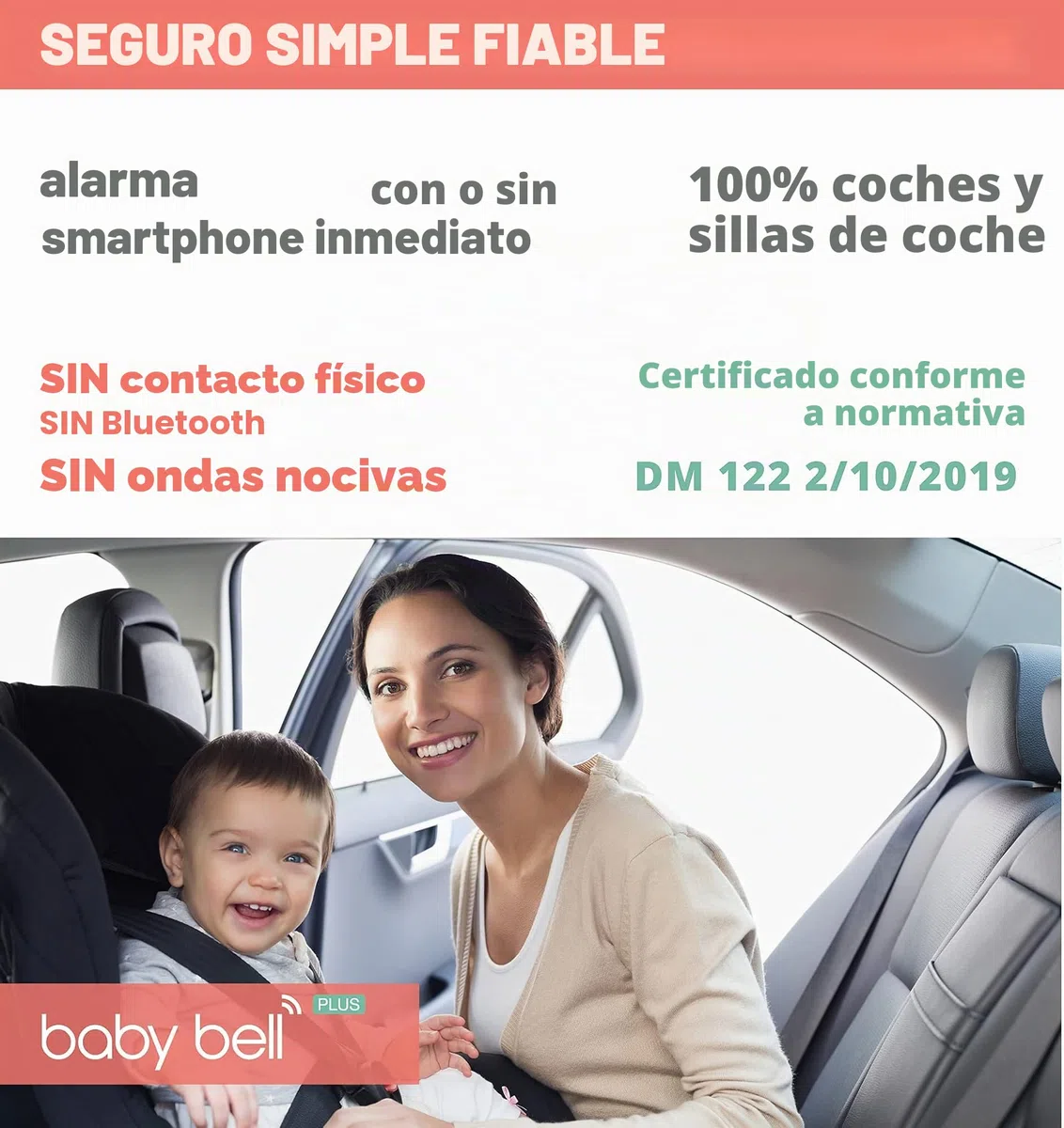 Steelmate Baby Bell Plus - Dispositivo antiabandono - Última generación - Ampliable a 2 sillas con almohadilla opcional - 100% universal