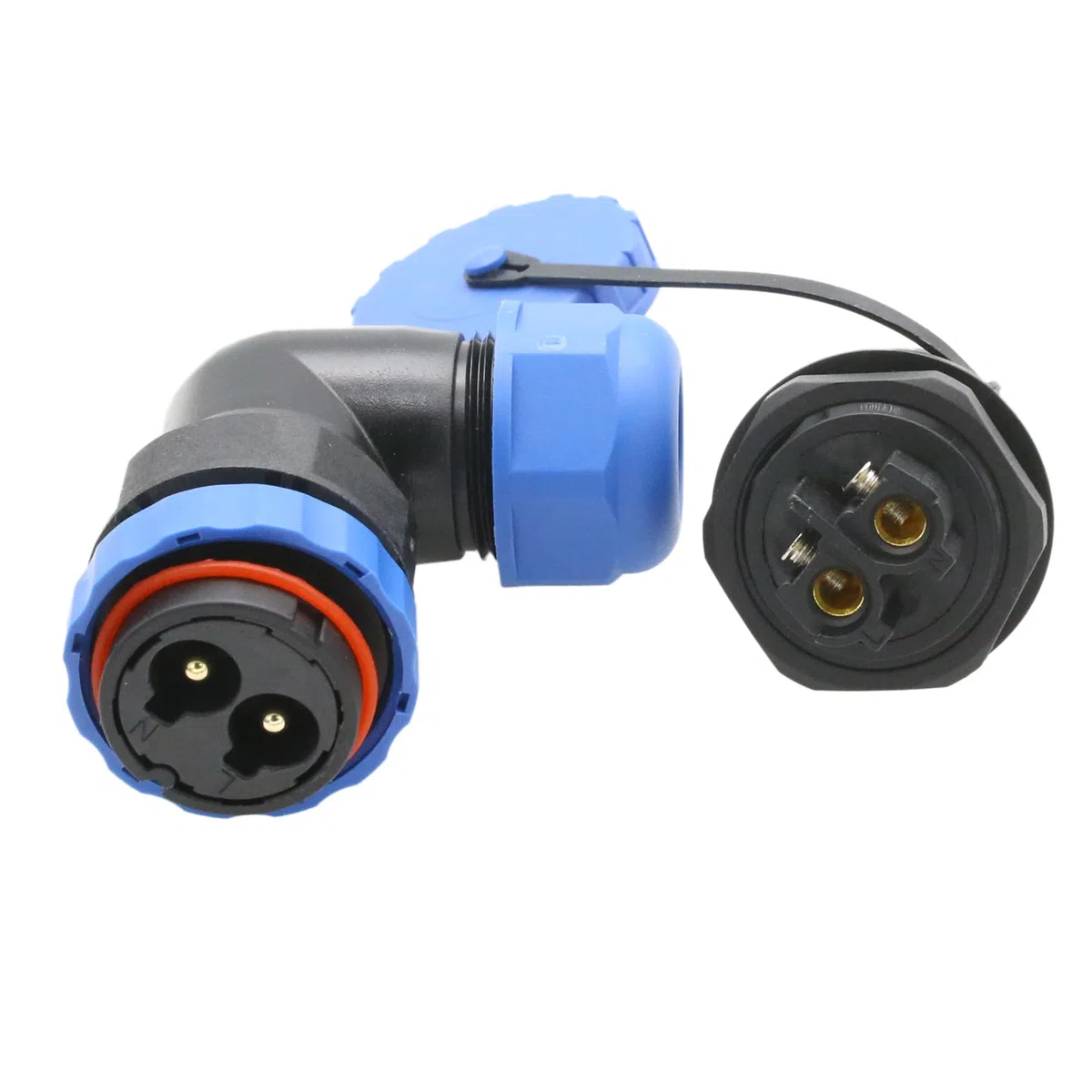 HangTon TY28 - Conector de alimentación de 2 pines 45 A con conector hembra de montaje en panel y conector de 90 grados, impermeable, desconexión rápida para coches marinos