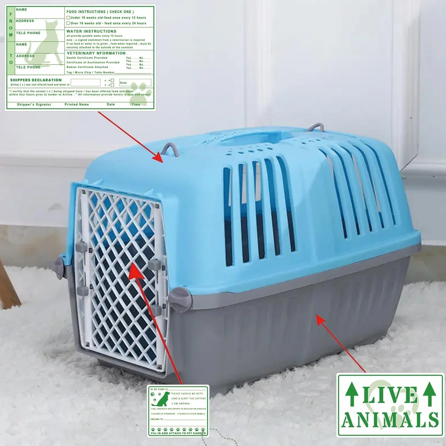 20 pegatinas de animales en vivo con flecha para envío y manejo de la caja de carga de aire y etiquetas de animales en vivo