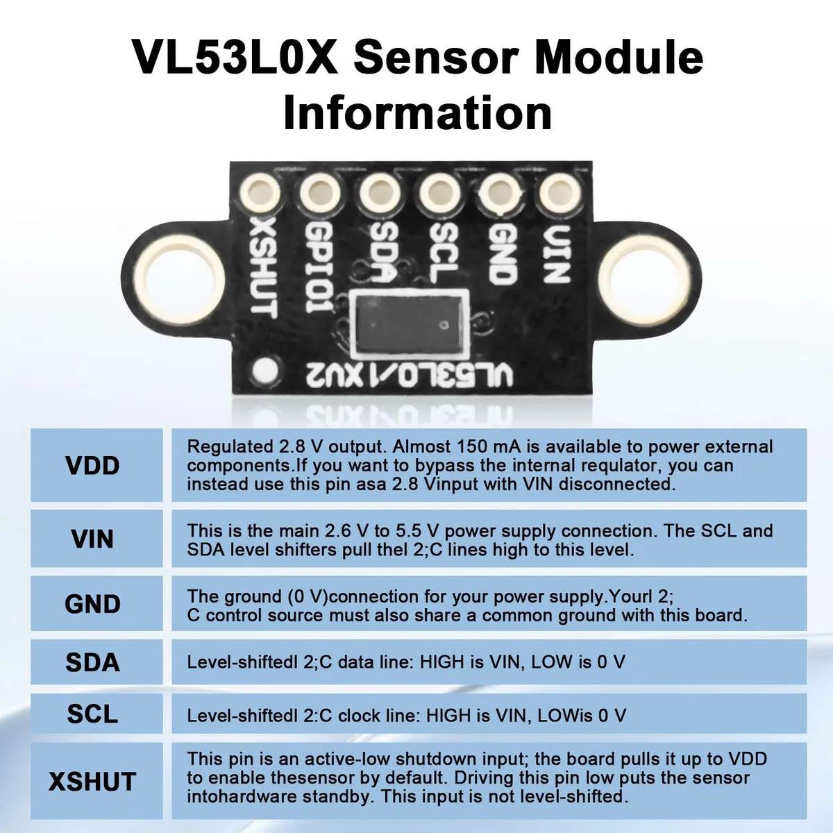 L53L0X VL53L1X Laser Distance Sensor RUIZHI 5 Piezas VL53L1X V2 Telémetro Láser Módulo L53L0X V2 Módulo Sensor de Distancia por Tiempo de Vuelo 2 Metros para Drones Robots Compatible con Arduino