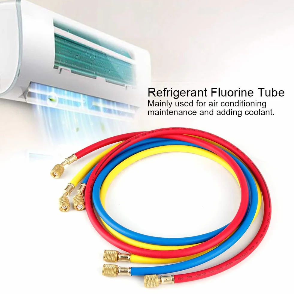 Manguera de carga de refrigerante de 3 colores y 3 piezas 1/4 '' SAE 600PSI para R22, R134a, R12, R50 Accesorio para herramienta de adición de refrigerante de tubo de aire acondicionado