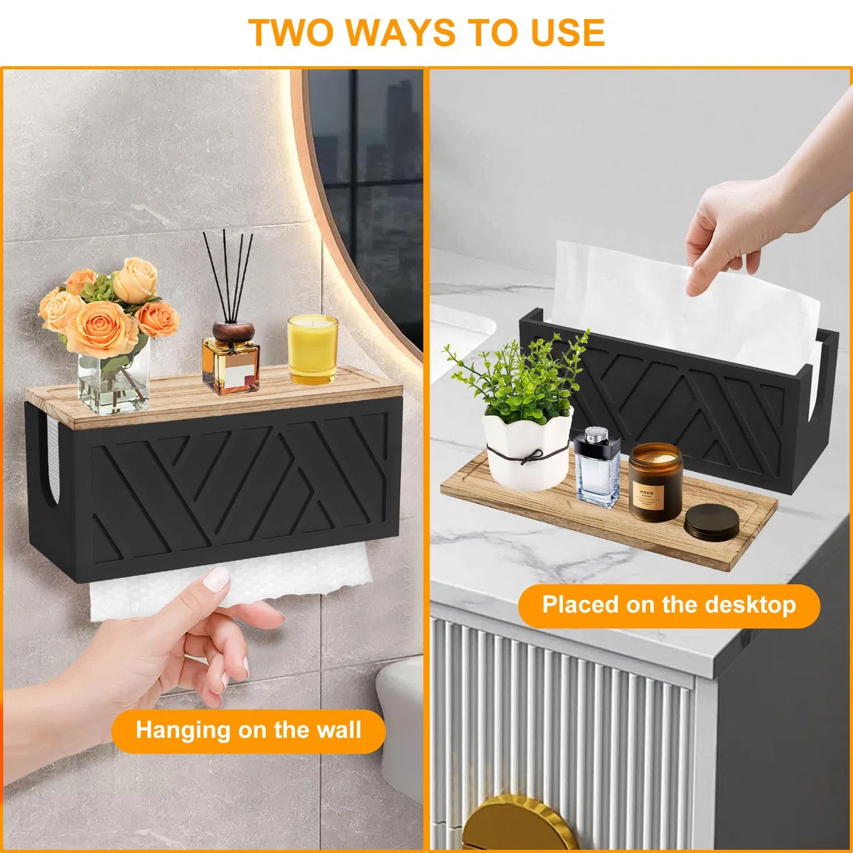 Dispensador Papel Secamanos, 30,5 x 12,5 x 14 Cm, Dispensador de Toallas de Papel de Madera, Dispensador de Toallas de Mano (Negro)