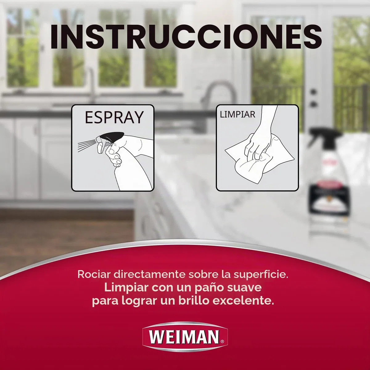 Weiman Quartz Clean & Shine – 16 onzas – Limpiador y abrillantador de cuarzo